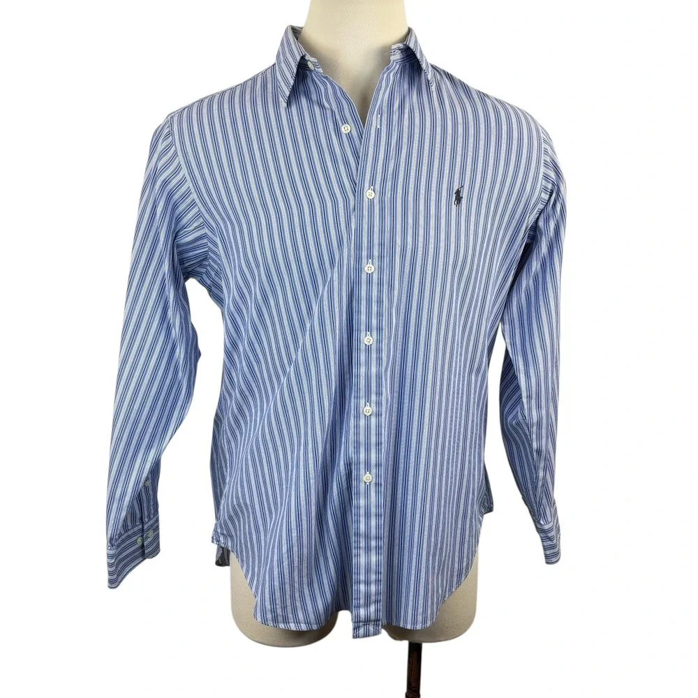 Polo Ralph Lauren Andrew Striped Long Sleeve Button Down Shirt Men Size 16‎ 1/2